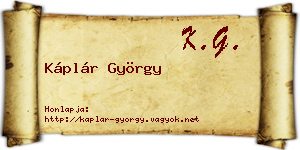 Káplár György névjegykártya